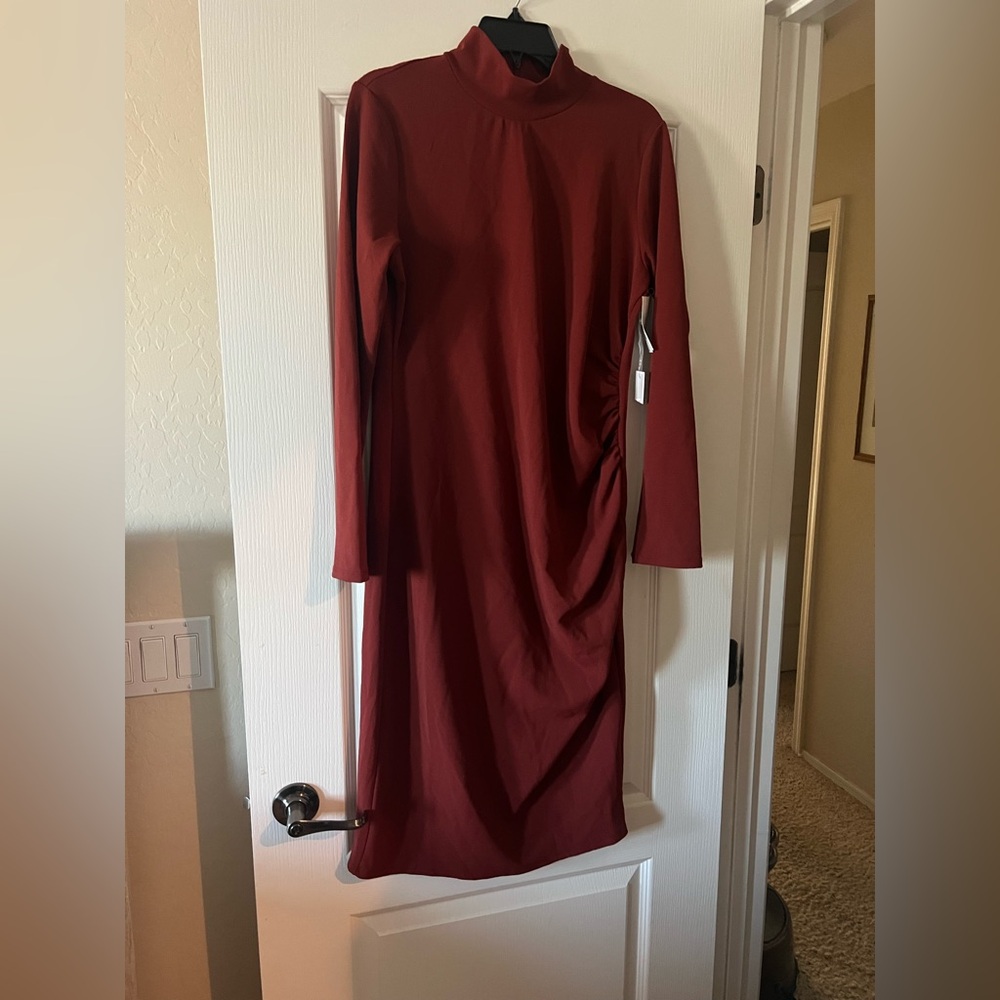 Chelsea Red Midi Long Sleeved Dress
